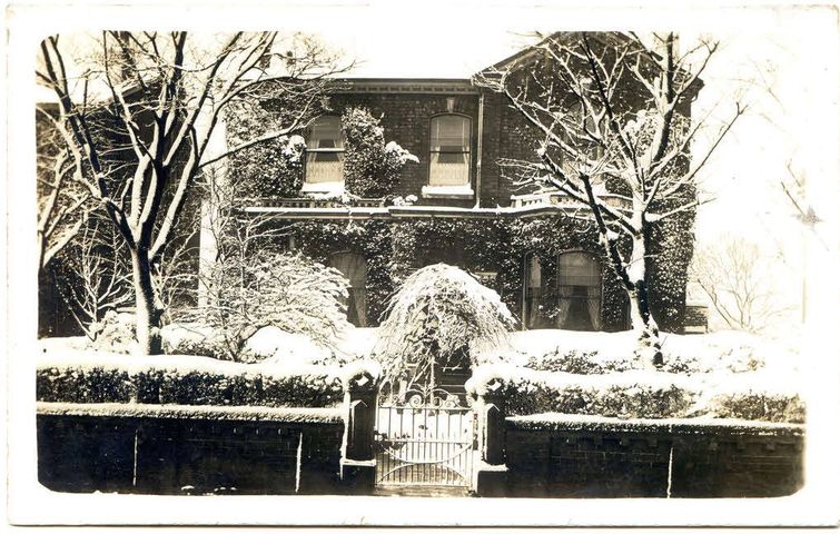 A very snowy scene in an old photo of Milton House Rainham